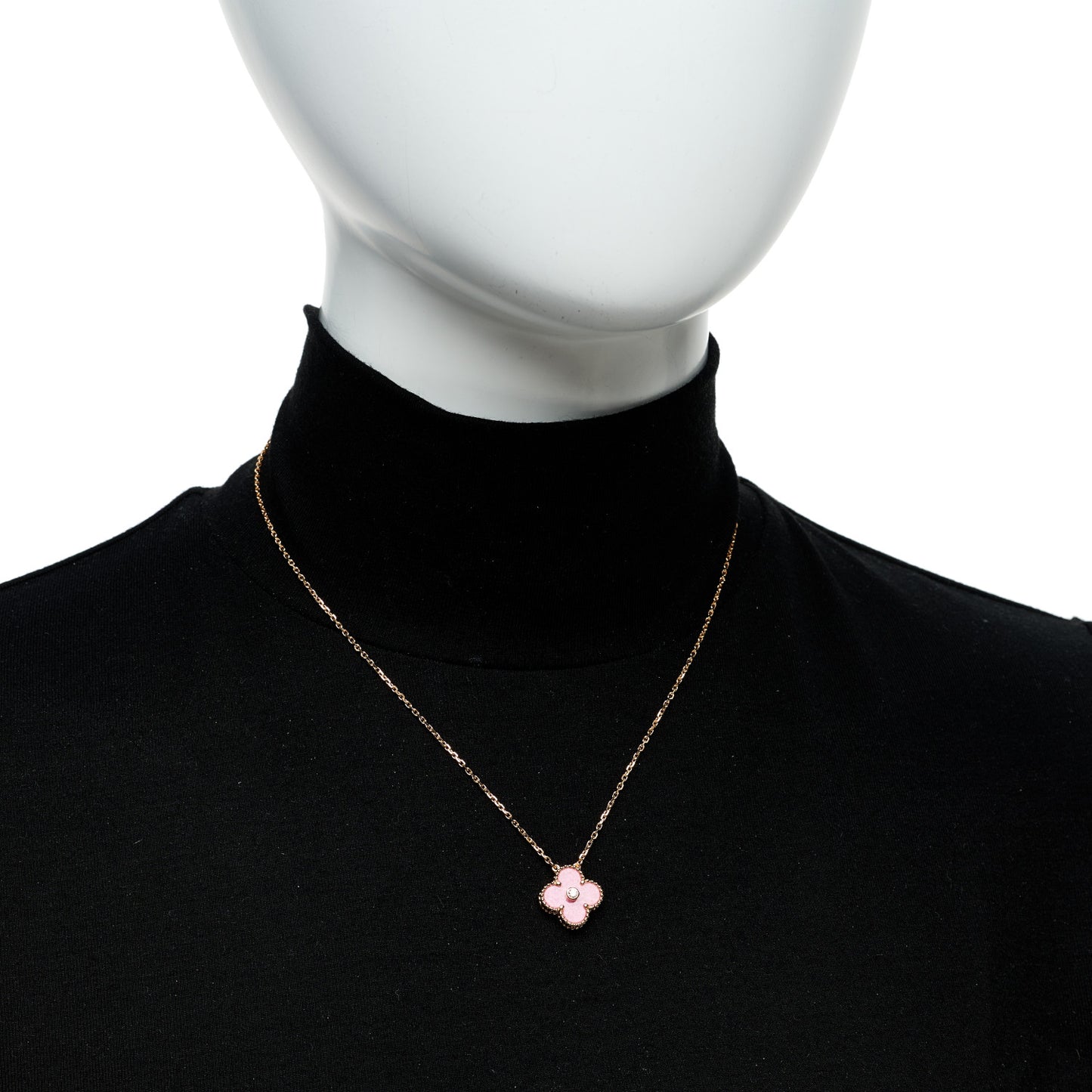 18K Rose Gold Diamond Rhodonite Vintage Alhambra Pendant Necklace
