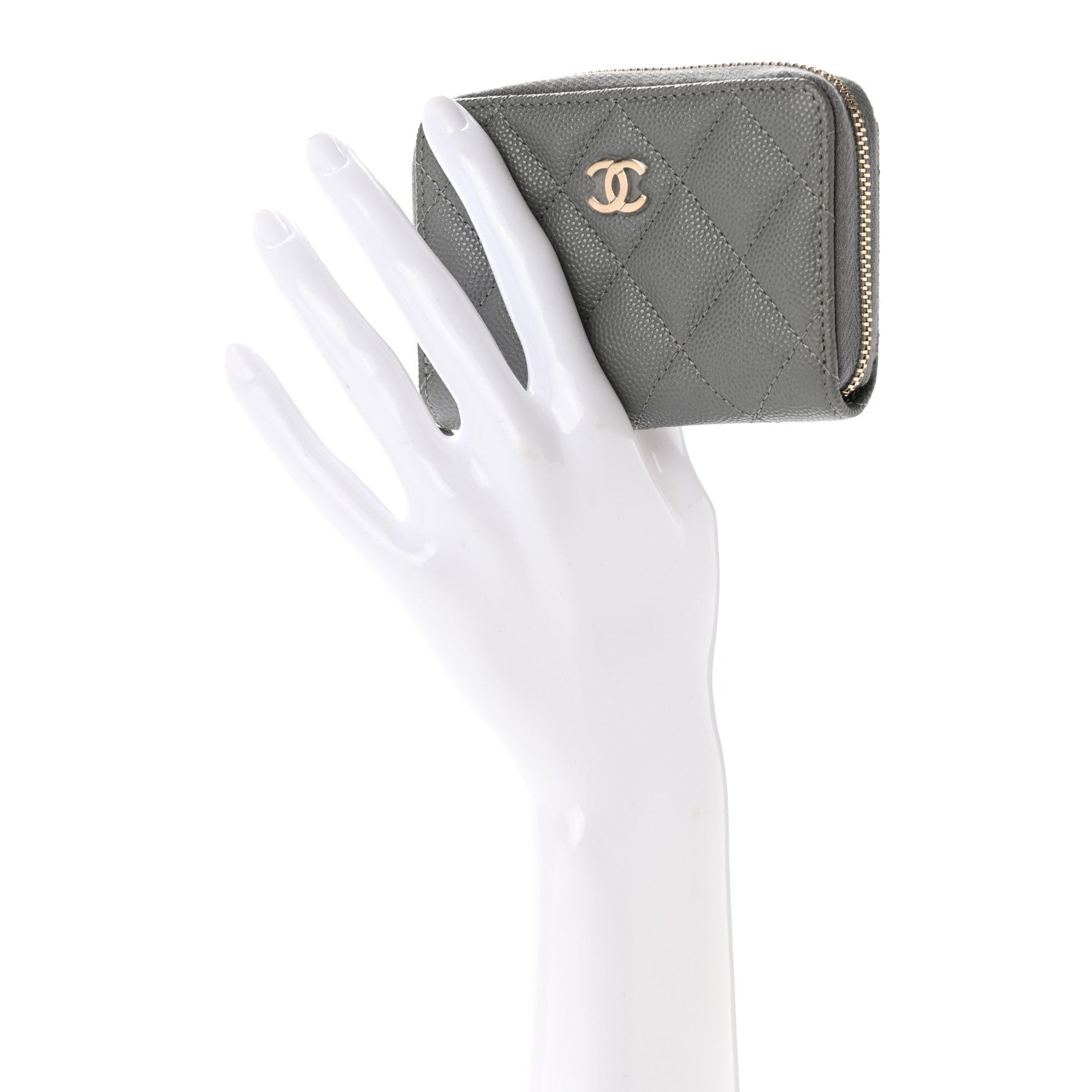 Chanel Caviar Quilted Zip Coin Purse Grey 2 of 9
