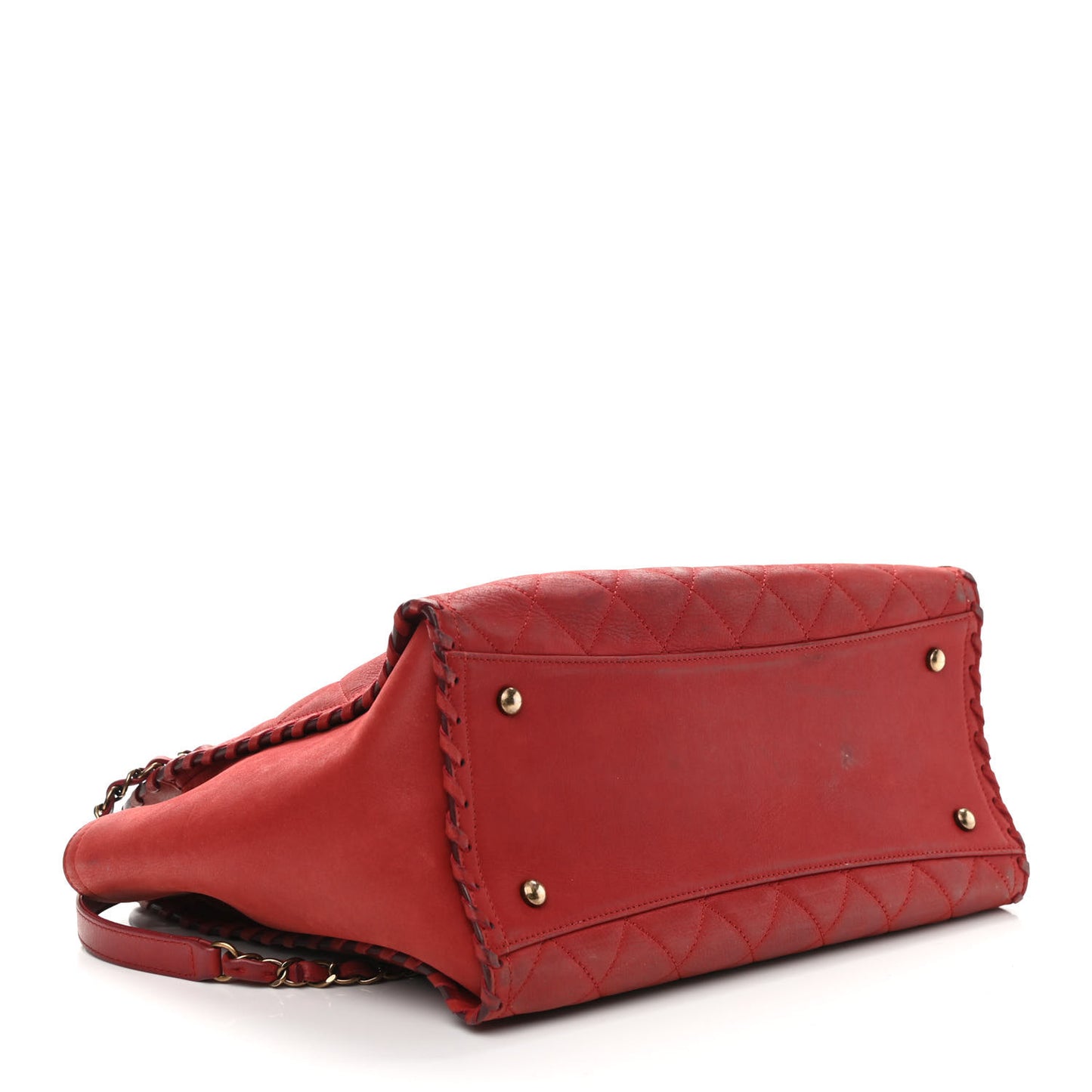 Iridescent Calfskin Quilted Happy Stitch Shopping Tote Red