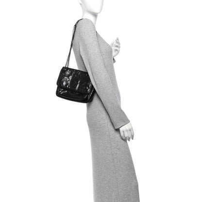 Saint Laurent Crinkled Calfskin Matelasse Monogram Baby Niki Chain Satchel Black 2 of 11