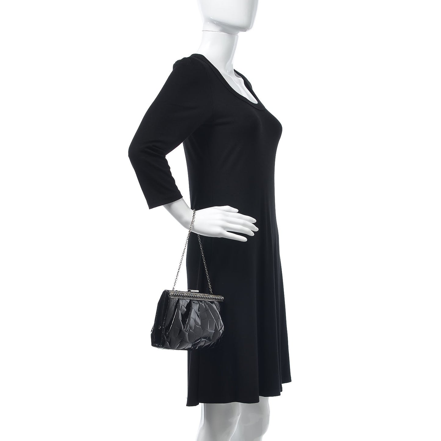Crocodile Crystal Pearl Clutch Black