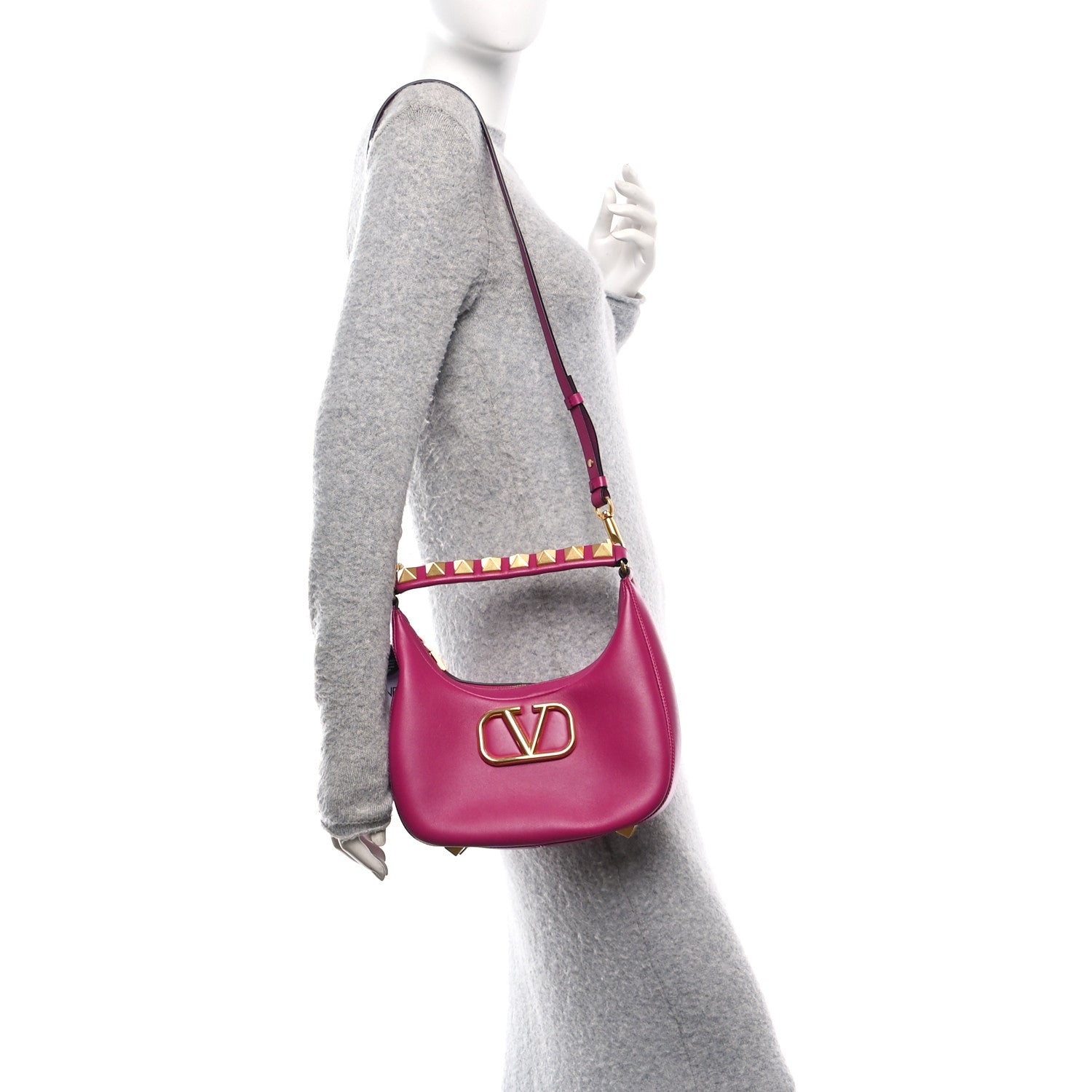 Valentino Garavani Calfskin Stud Sign Zip Hobo Rose Violet 2 of 9