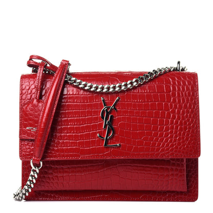 Saint Laurent Calfskin Crocodile Embossed Medium Monogram Sunset Rouge Eros 1 of 4