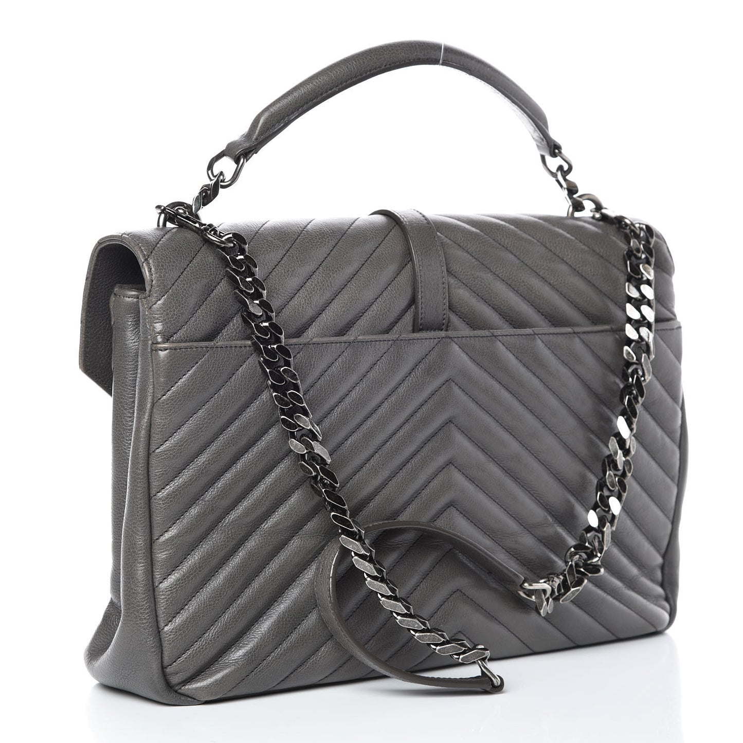 Sheepskin Matelasse Chevron Monogram Large College Satchel Dark Anthracite