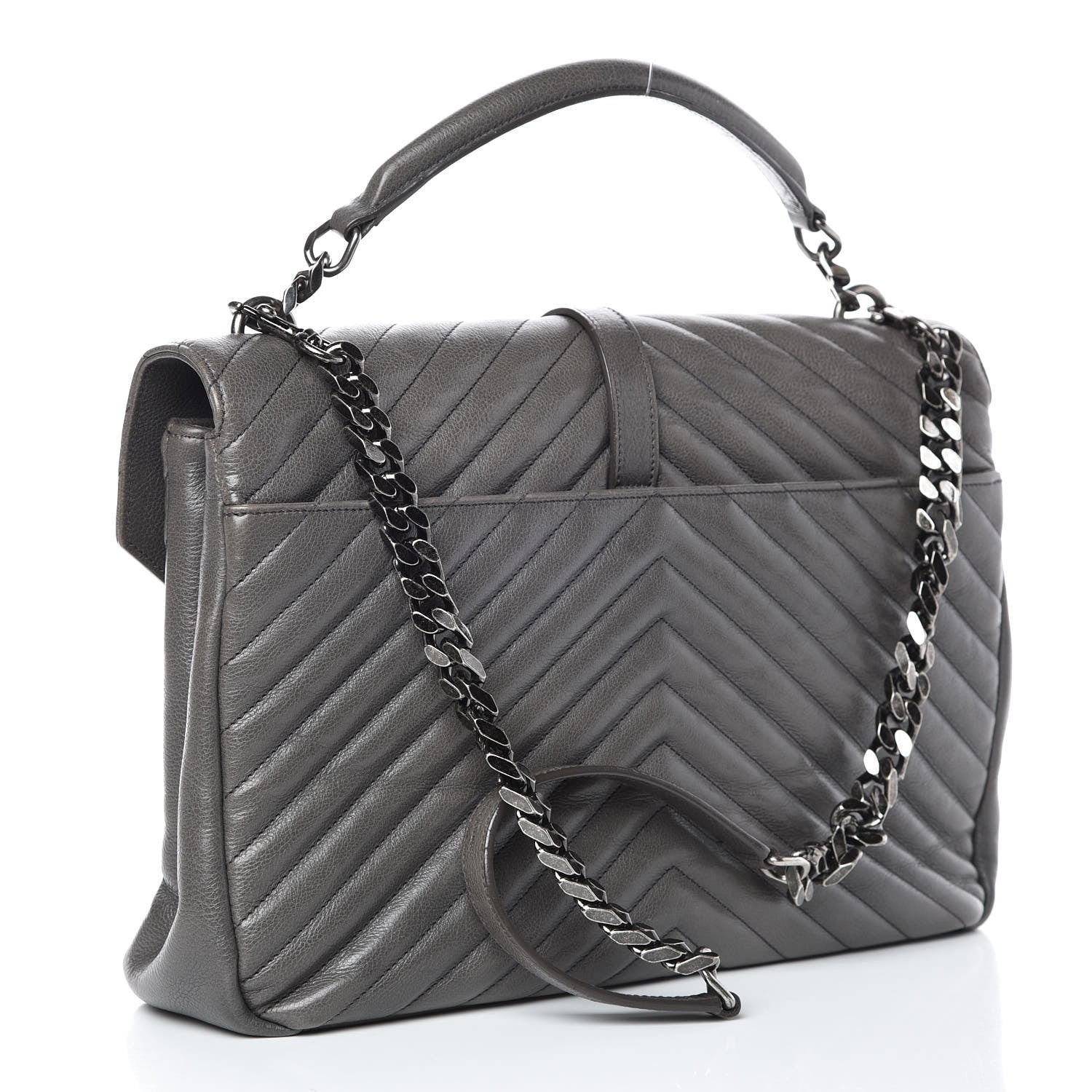 Saint Laurent Sheepskin Matelasse Chevron Monogram Large College Satchel Dark Anthracite 4 of 16