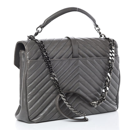 Saint Laurent Sheepskin Matelasse Chevron Monogram Large College Satchel Dark Anthracite 4 of 16