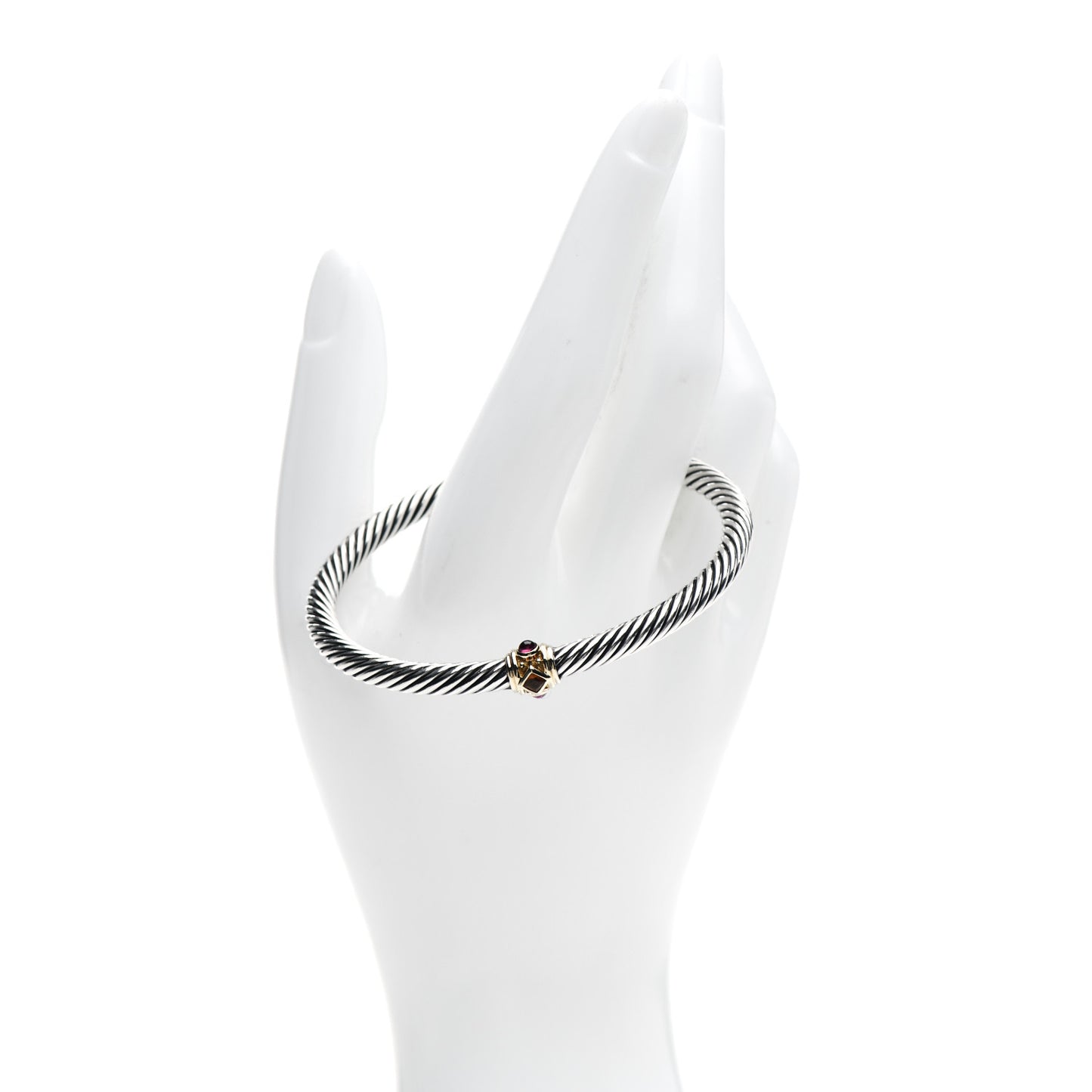 Sterling Silver 14K Yellow Gold Citrine Rhodolite Garnet 5mm Cable Renaissance Station Bracelet
