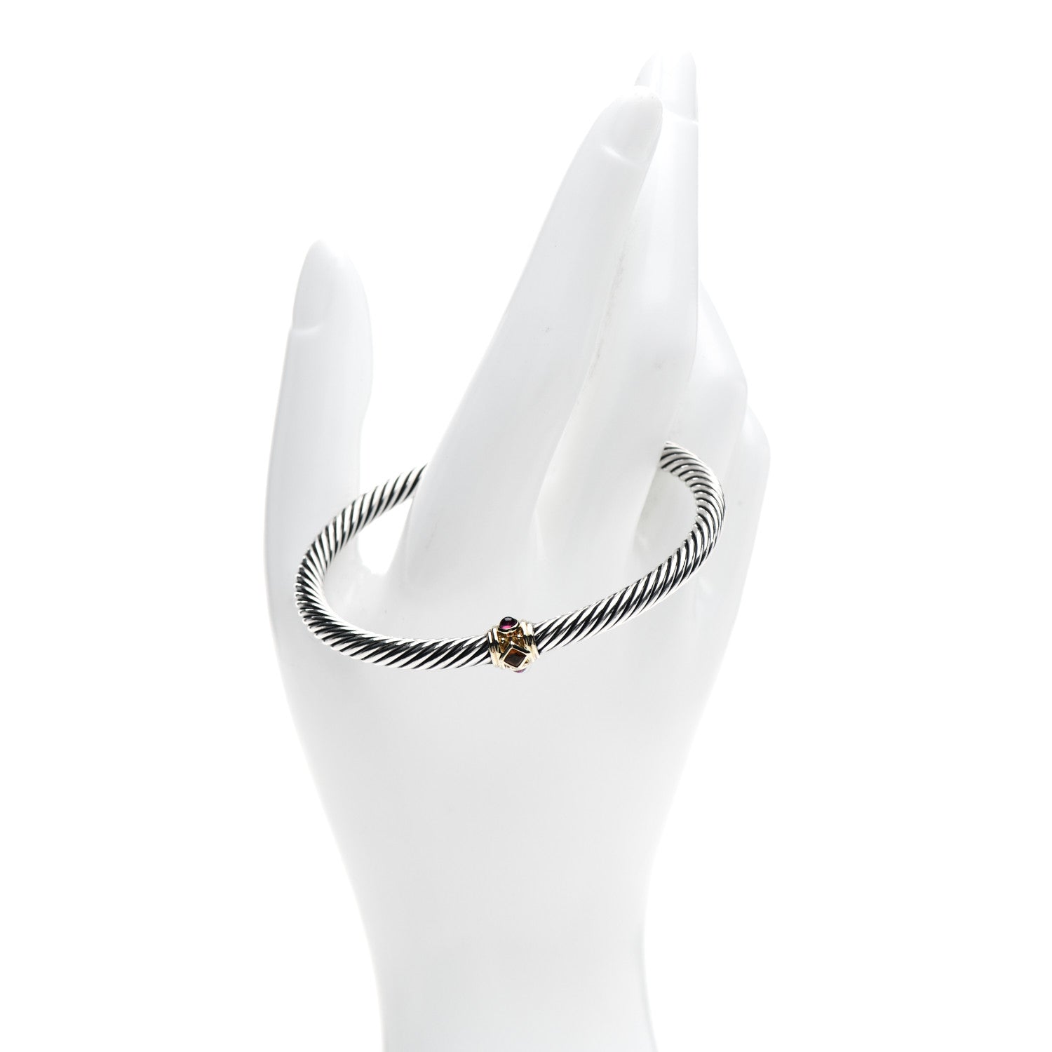 David Yurman Sterling Silver 14K Yellow Gold Citrine Rhodolite Garnet 5mm Cable Renaissance Station Bracelet 2 of 4
