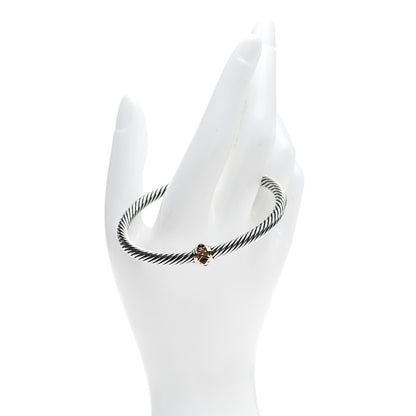 David Yurman Sterling Silver 14K Yellow Gold Citrine Rhodolite Garnet 5mm Cable Renaissance Station Bracelet 2 of 4