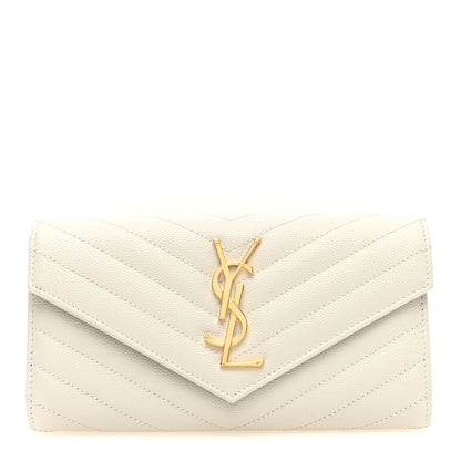 Saint Laurent Grain De Poudre Matelasse Chevron Monogram Flap Wallet Crema Soft 1 of 7