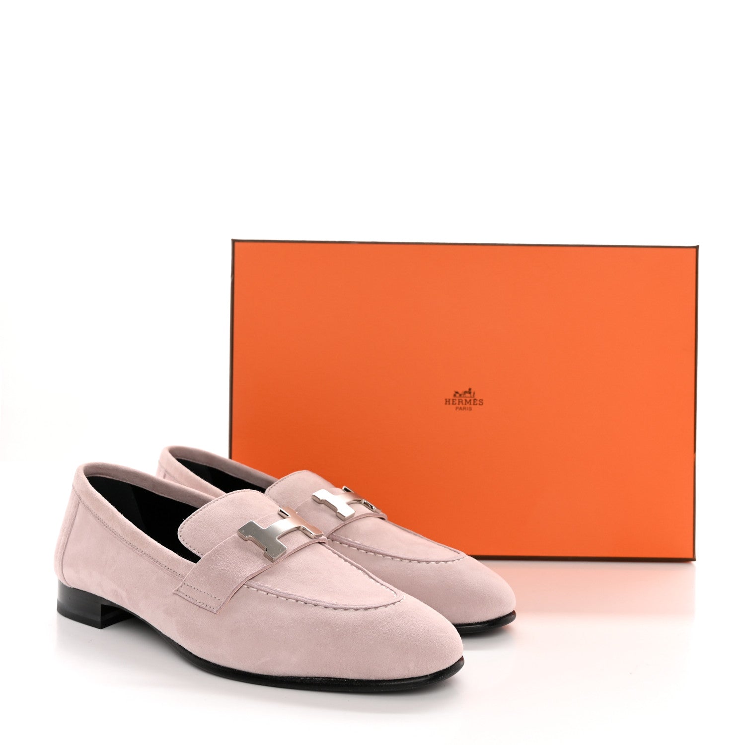 Hermes Suede Goatskin Paris Loafers 35.5 Rose Porcelaine 9 of 9