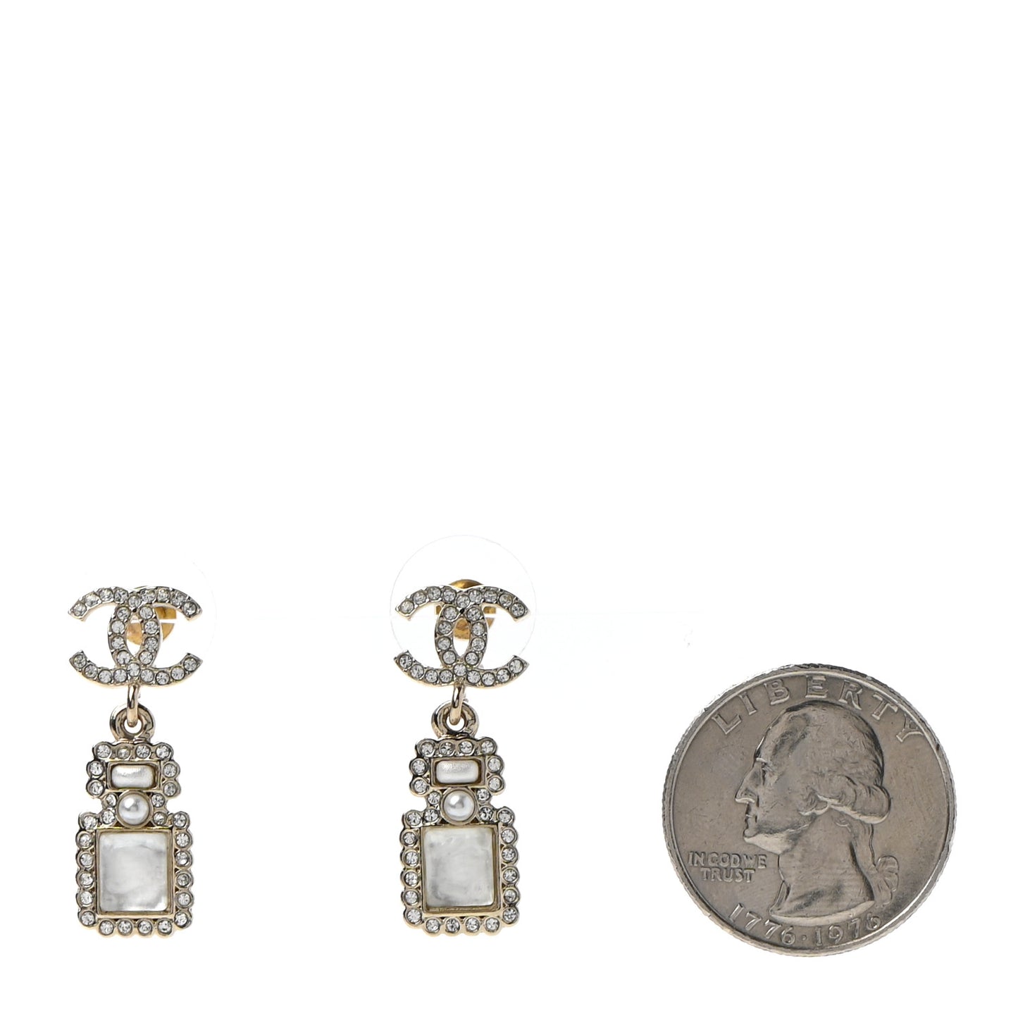 Crystal Pearl CC Drop Earrings Gold