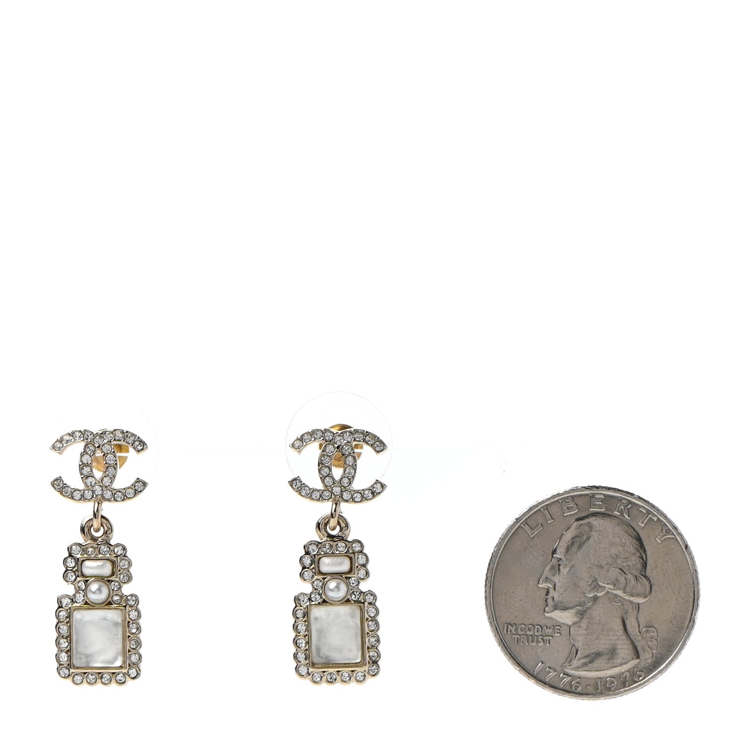 Chanel Crystal Pearl CC Drop Earrings Gold 2 of 6