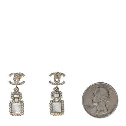 Chanel Crystal Pearl CC Drop Earrings Gold 2 of 6