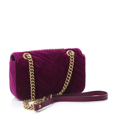 Gucci Velvet Matelasse Mini GG Marmont Shoulder Bag Fuchsia Violet Cyclamen 3 of 10