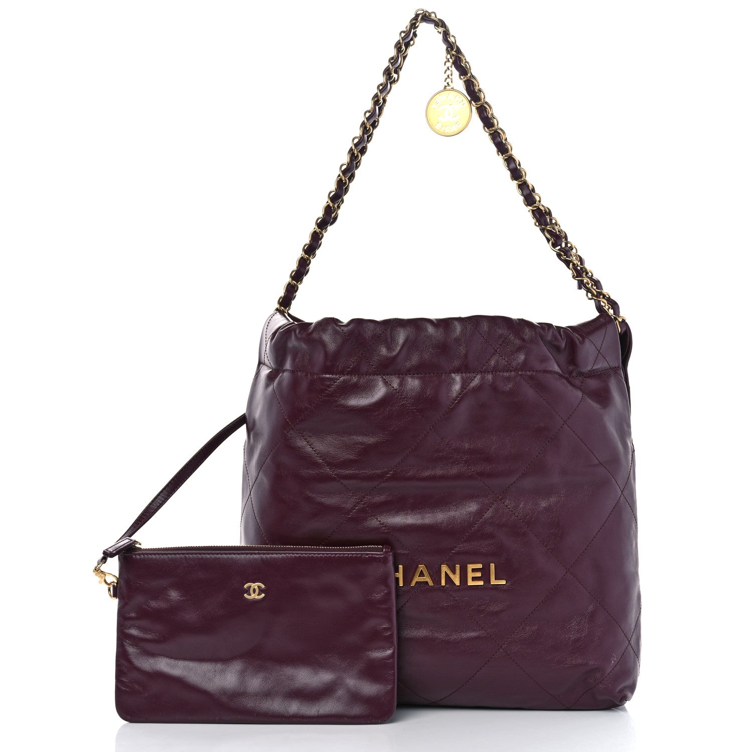 Chanel Shiny Calfskin Quilted Small Chanel 22 Dark Burgundy 3 of 10