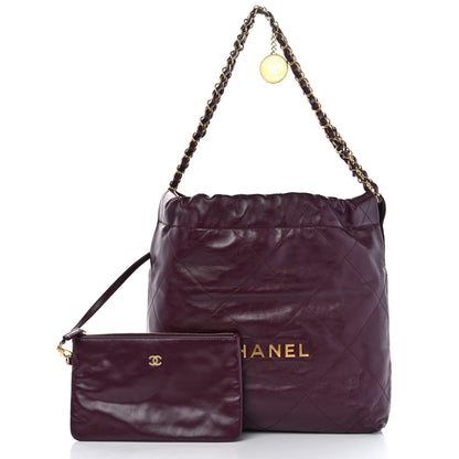 Chanel Shiny Calfskin Quilted Small Chanel 22 Dark Burgundy 3 of 10