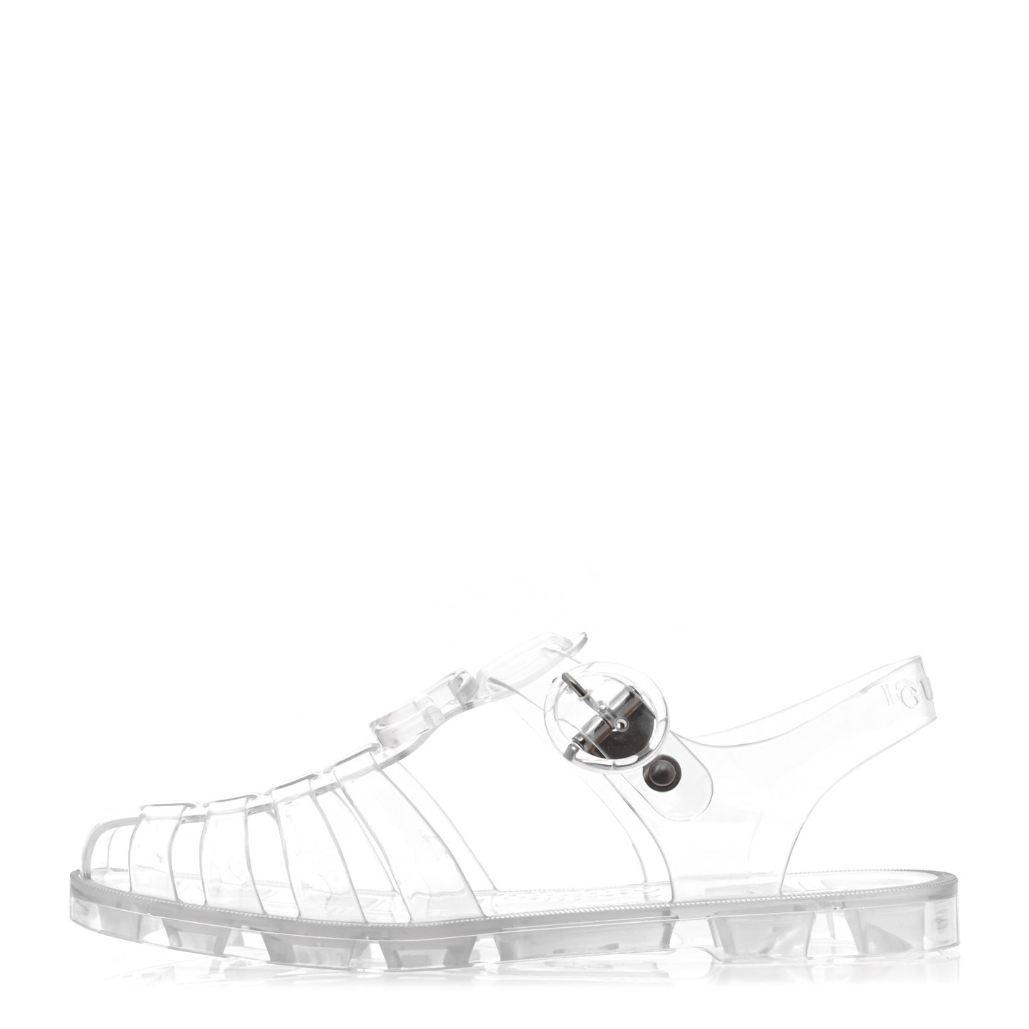 Shiny Rubber Double G Buckle Strap Sandals 35 Transparent