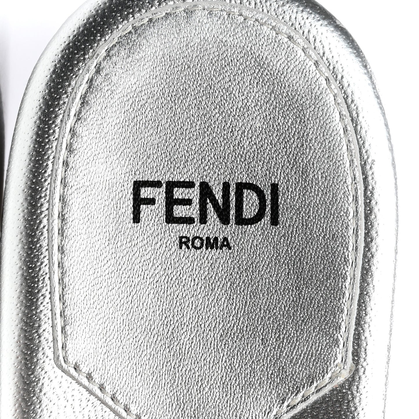 Laminated Goatskin Baguette Crystal Embroidered Signature Flat Slide Sandals 39 Silver