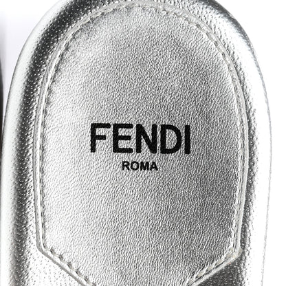 Fendi Laminated Goatskin Baguette Crystal Embroidered Signature Flat Slide Sandals 39 Silver 7 of 11