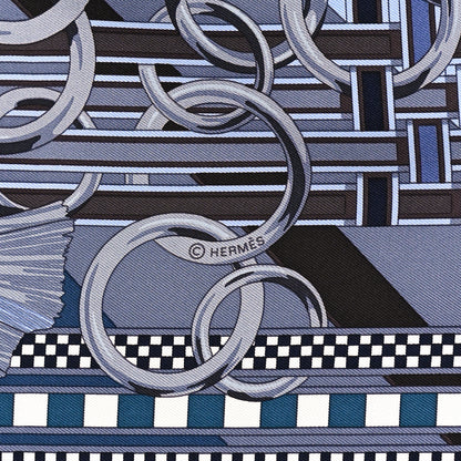 Hermes Silk Brides Et Gris Gris Scarf 90 Gris Bleu Blanc 3 of 4