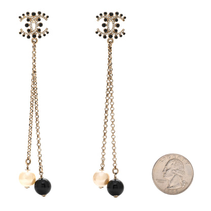 Chanel Resin Crystal Pearl CC Chain Drop Earrings Gold White Black 2 of 4