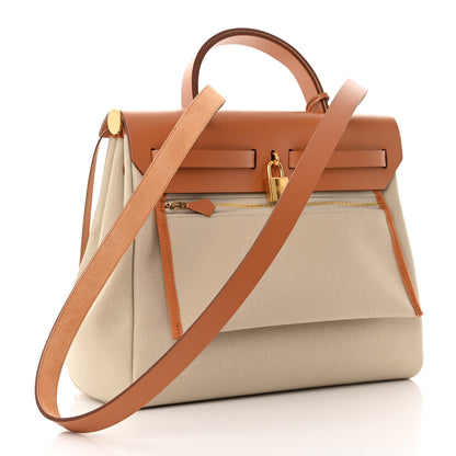 Hermes Military Toile Vache Hunter Herbag Zip Retourne 31 PM Beton Naturel 4 of 12