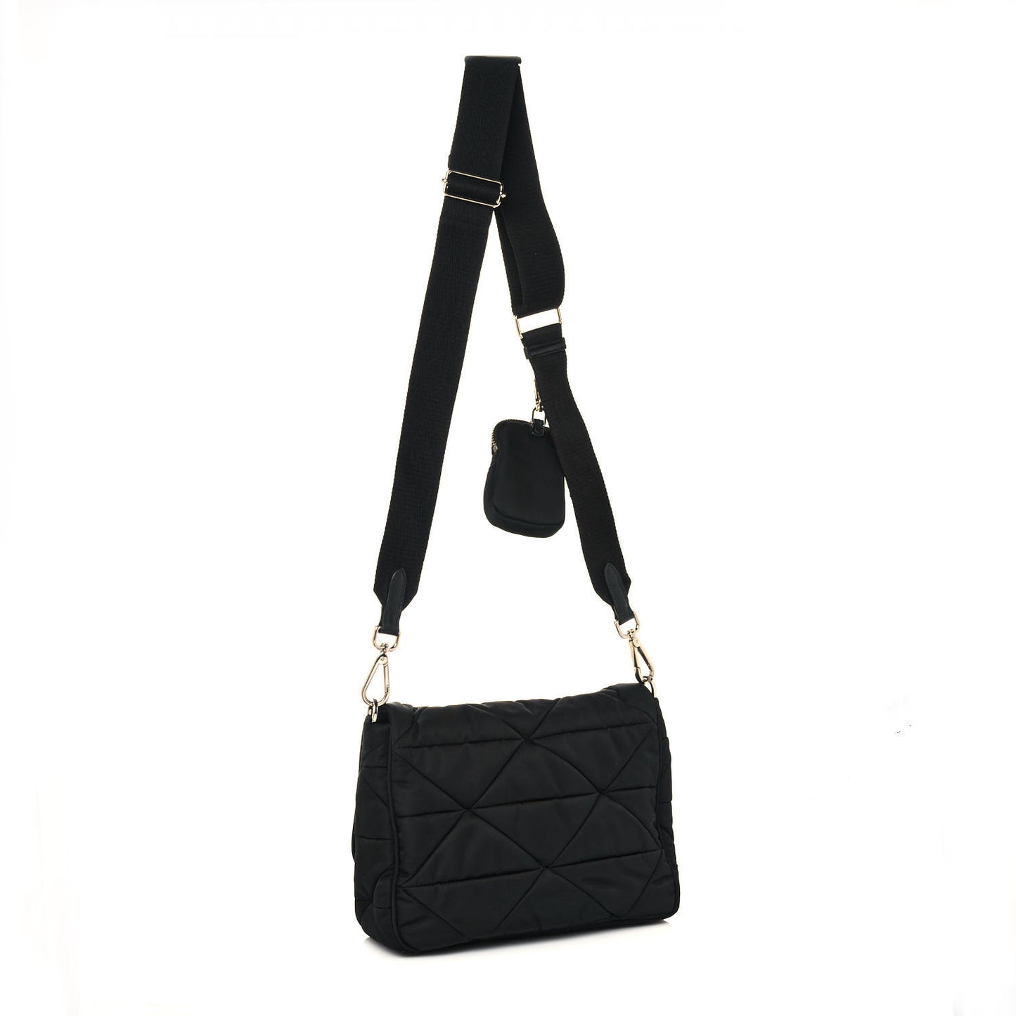 Re-Nylon Quilted Padded Flap Shoulder Bag Black