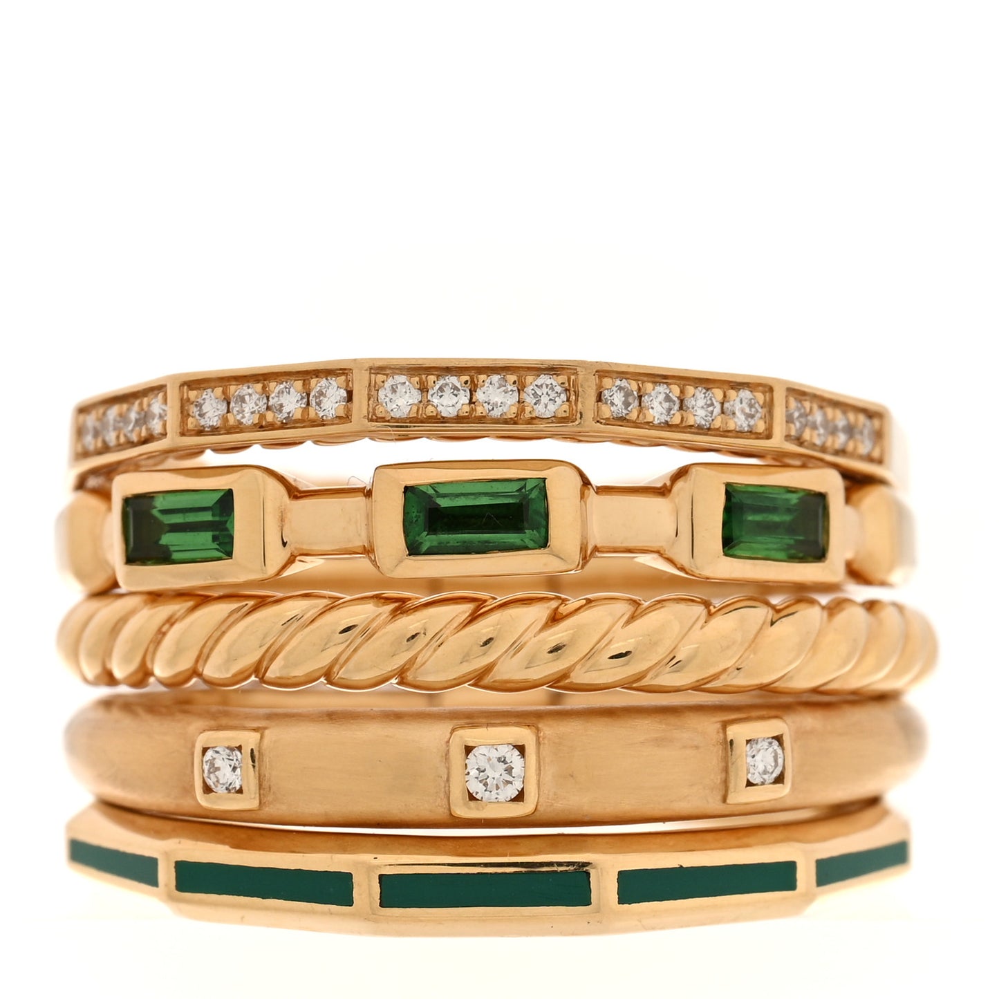 18K Yellow Gold Diamond Tsavorite 15mm Stax Five-Row Ring 60 9
