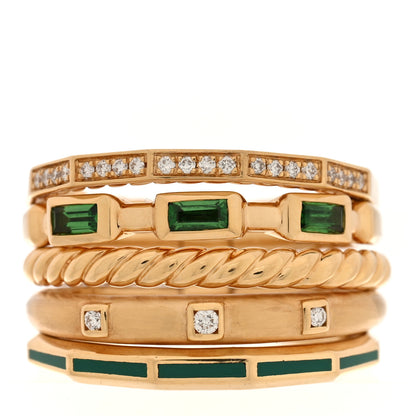 David Yurman 18K Yellow Gold Diamond Tsavorite 15mm Stax Five-Row Ring 60 9 1 of 5