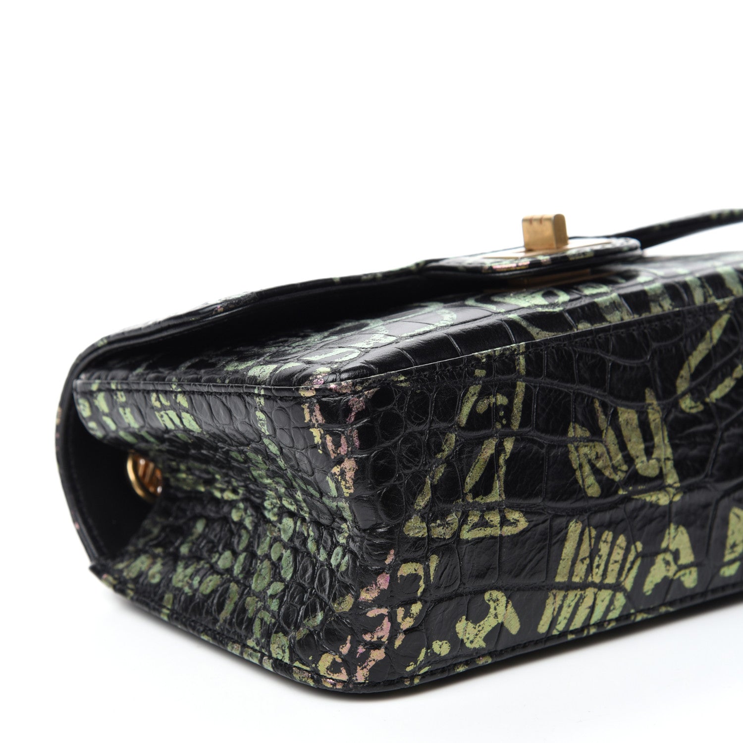 Chanel Calfskin Crocodile Embossed Graffiti 2.55 Mini Cocodile Reissue Flap Black Pink 6 of 10