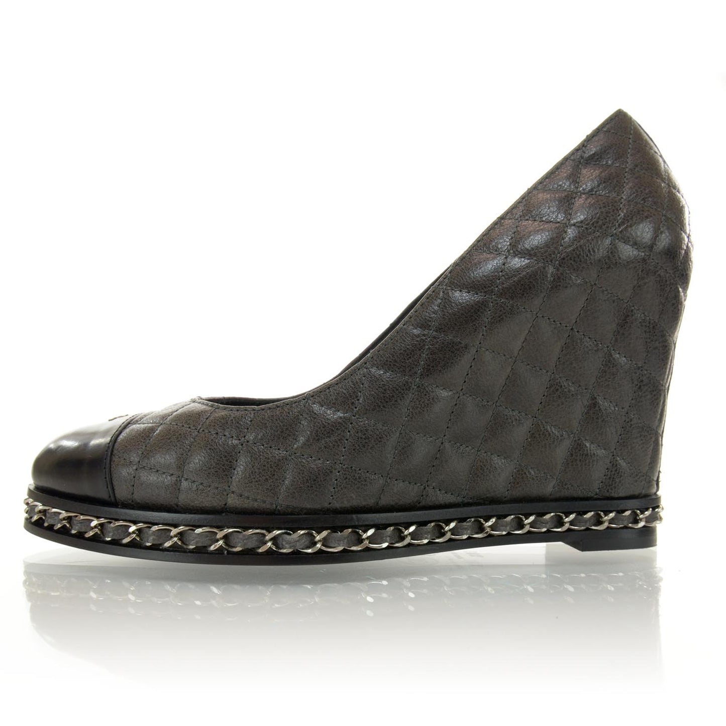 Quilted Leather Escarpins Wedges 38.5 Dark Gray