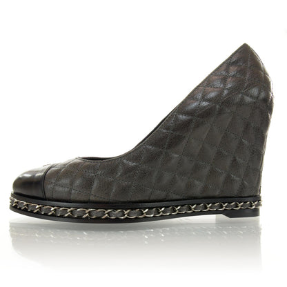 Chanel Quilted Leather Escarpins Wedges 38.5 Dark Gray 1 of 6