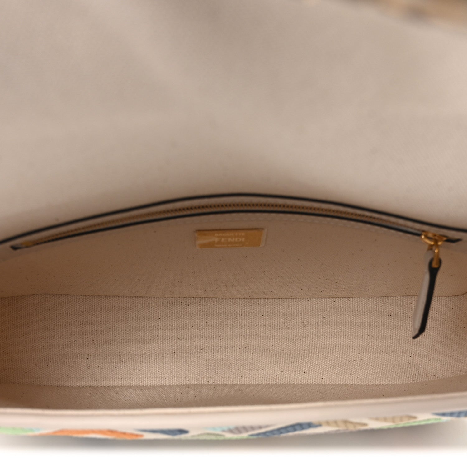 Fendi Canvas Vitello Seta FF Multicolor Embroidered Baguette Grezzo Multicolor Latte 5 of 9