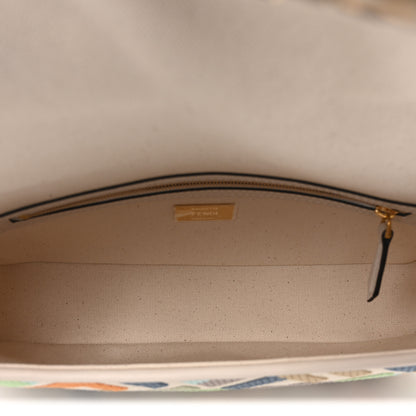 Fendi Canvas Vitello Seta FF Multicolor Embroidered Baguette Grezzo Multicolor Latte 5 of 9