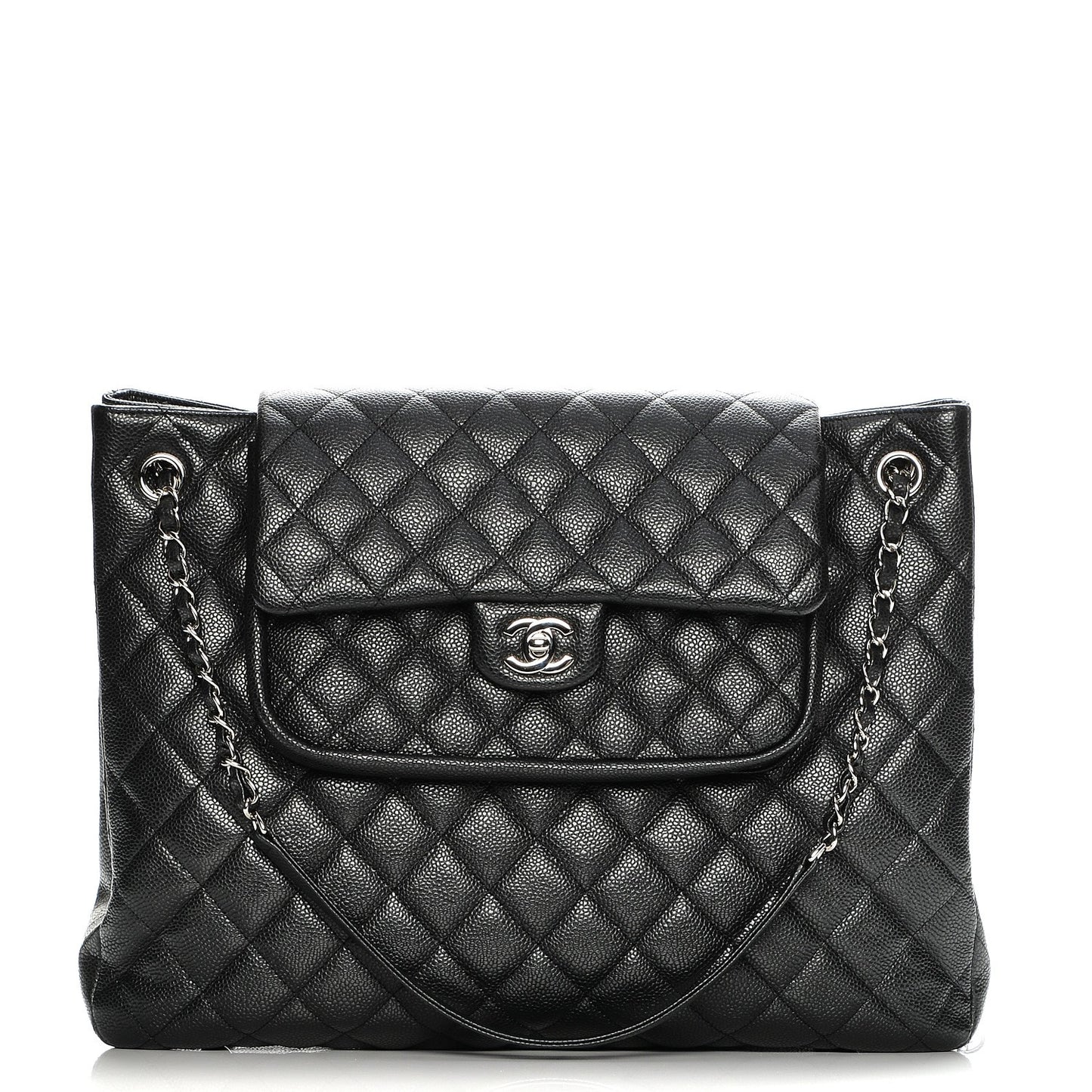 Caviar Quilted Flap Tote Black