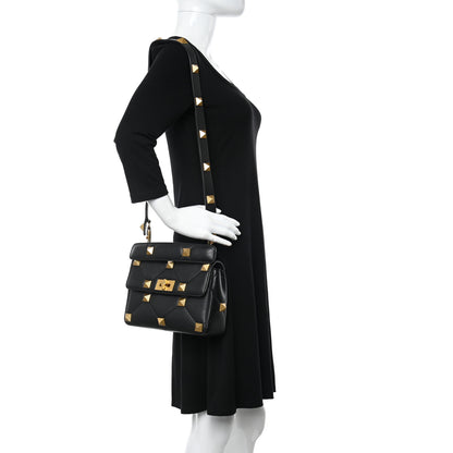 Valentino Garavani Grained Calfskin Medium Roman Stud Shoulder Bag Black 2 of 9