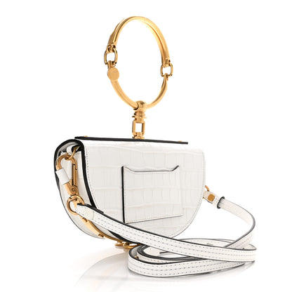 Chloe Calfskin Crocodile Embossed Small Nile Bracelet Minaudiere Bag White 3 of 11