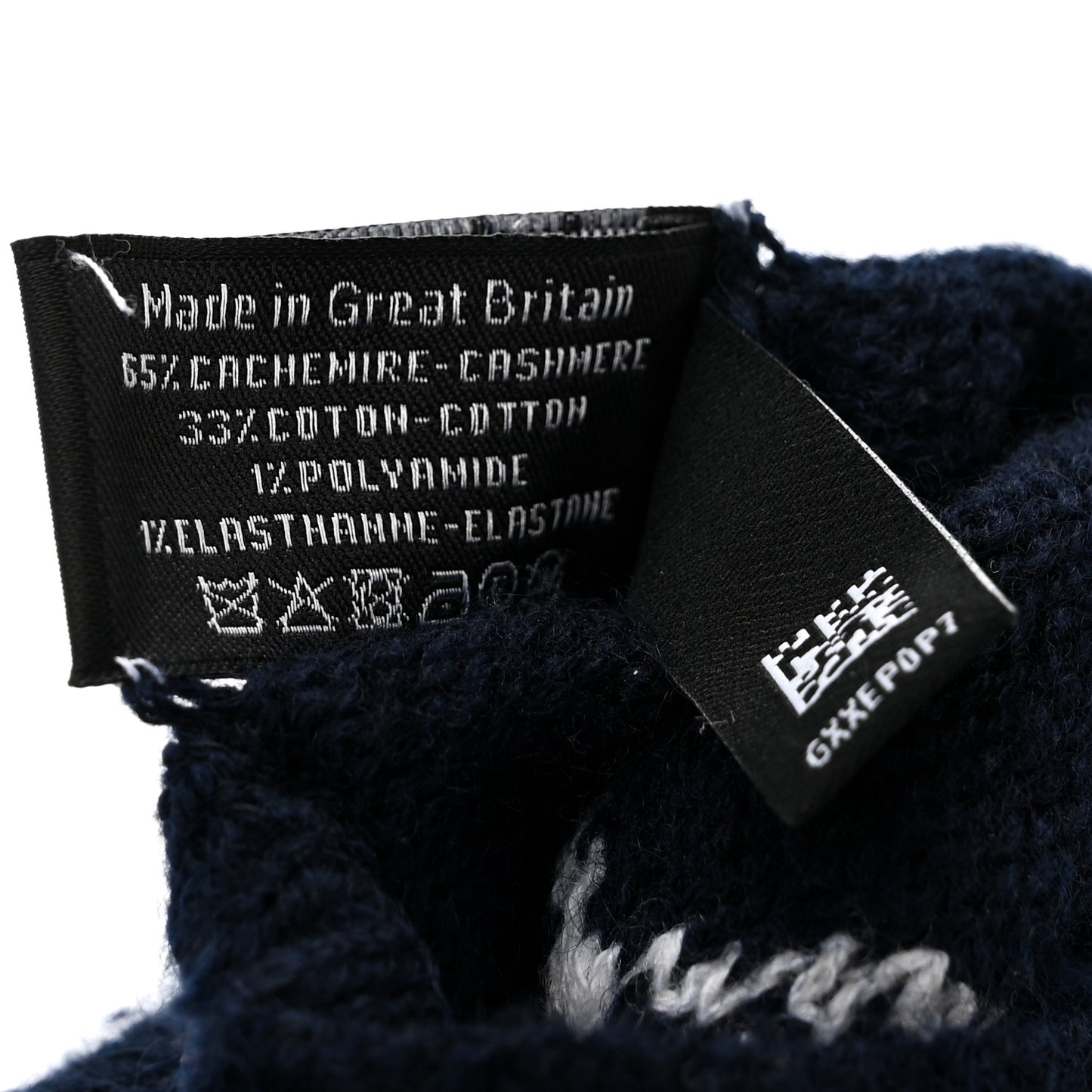 Cashmere Cotton CC Fingerless Gloves  Navy Ecru