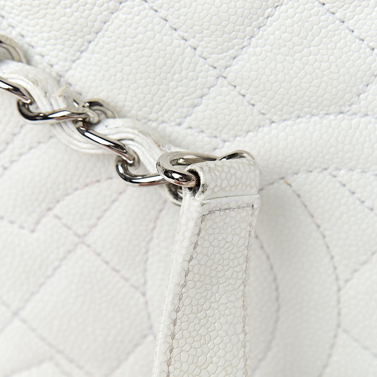 Caviar Quilted Petit Shopping Tote PST White