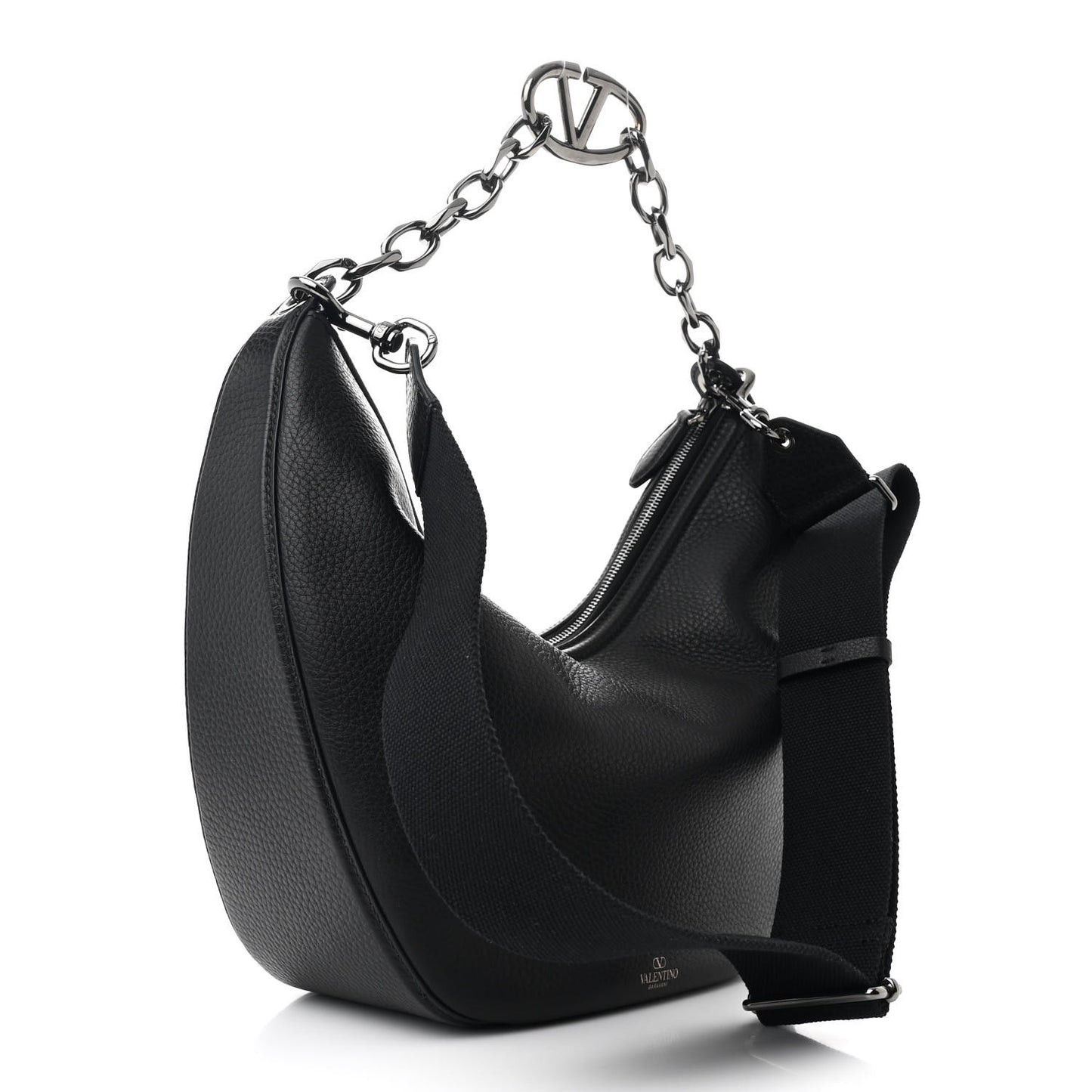 Grainy Calfskin Medium Vlogo Moon Hobo Bag Black