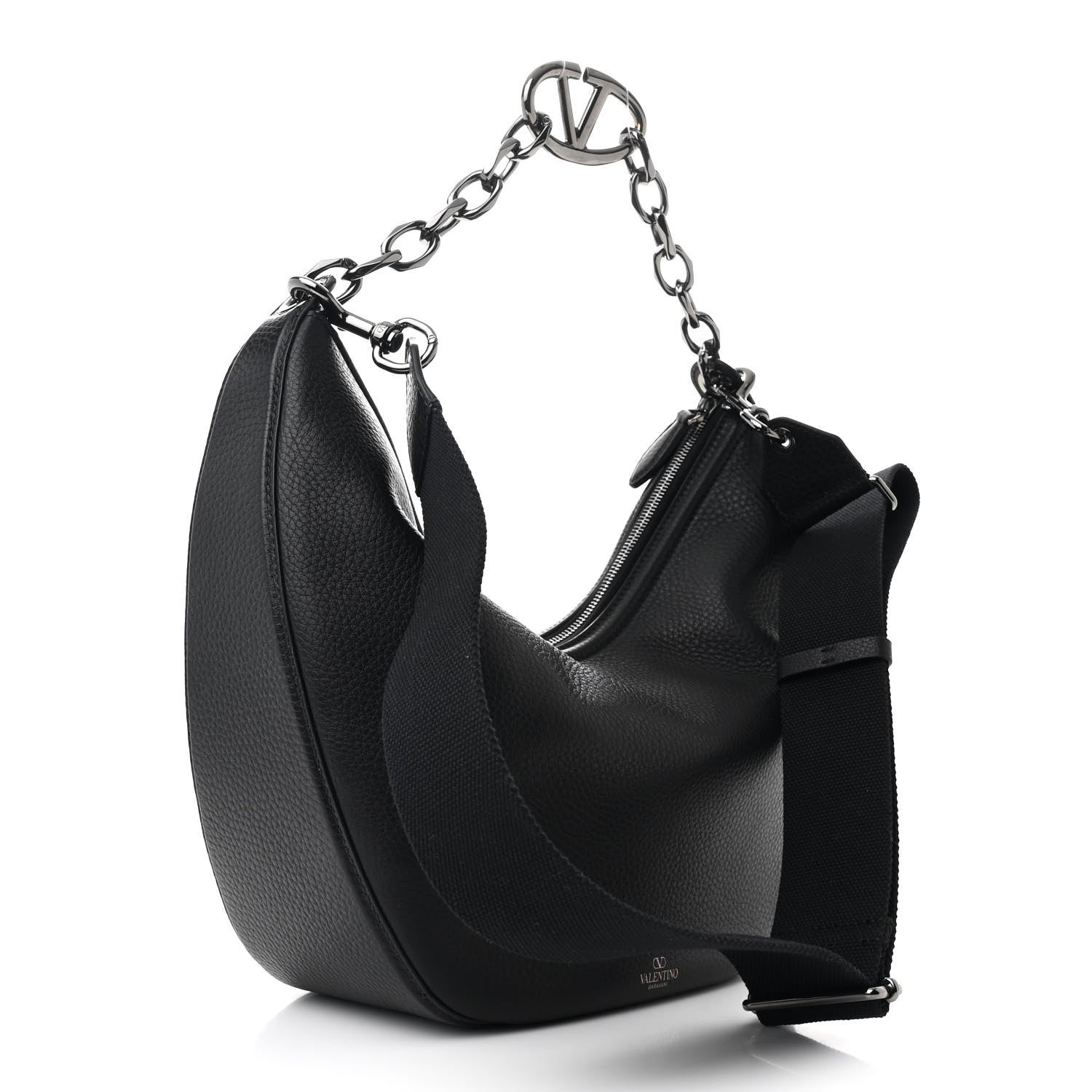 Valentino Garavani Grainy Calfskin Medium Vlogo Moon Hobo Bag Black 3 of 9