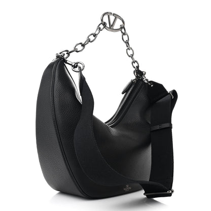 Valentino Garavani Grainy Calfskin Medium Vlogo Moon Hobo Bag Black 3 of 9