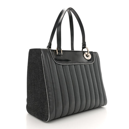 Christian Dior Denim Perforated Patent Trailer Trash Cadillac Tote Black 3 of 13