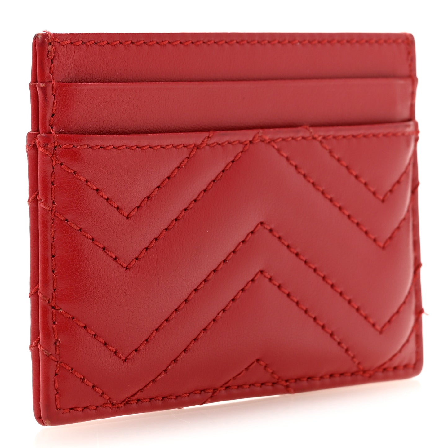 Calfskin Matelasse GG Marmont Card Holder Hibiscus Red