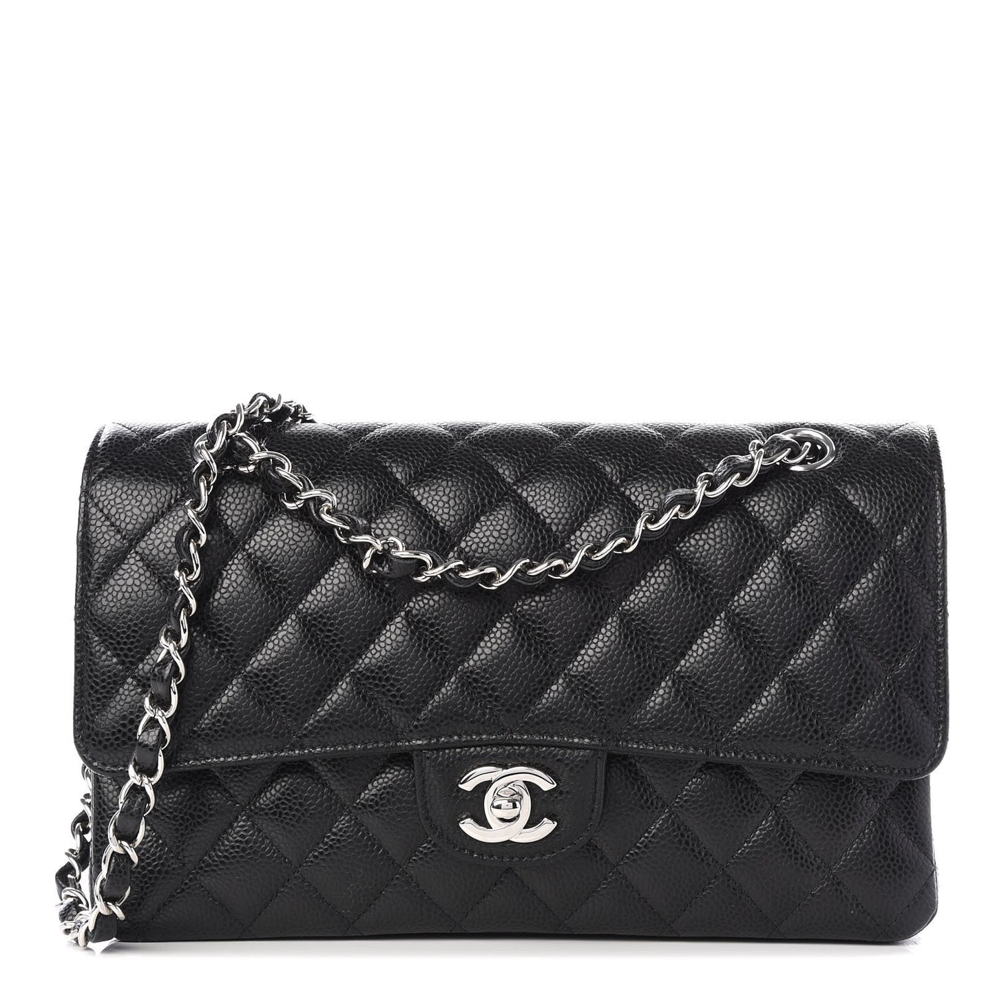 Caviar Quilted Medium Double Flap Black