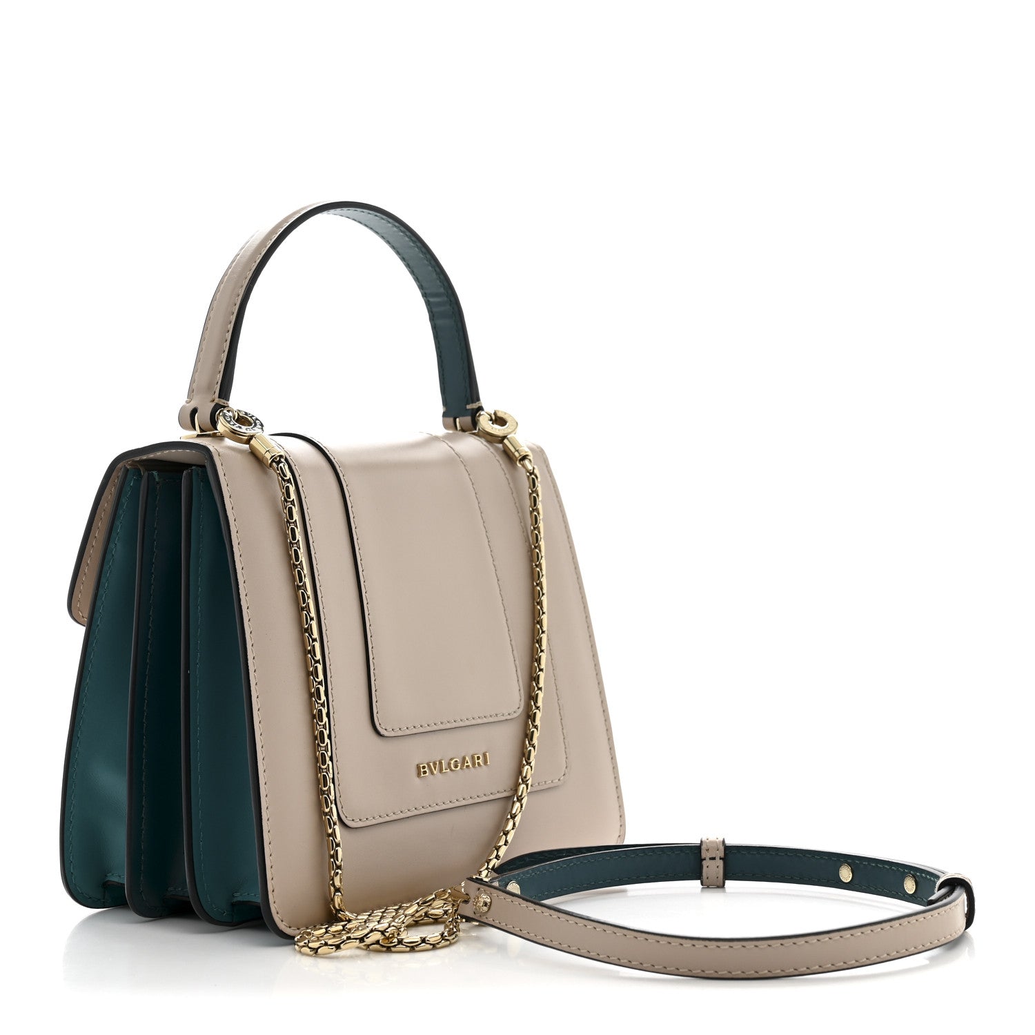 Bulgari Calfskin Serpenti Forever Top Handle Beige Green 3 of 9