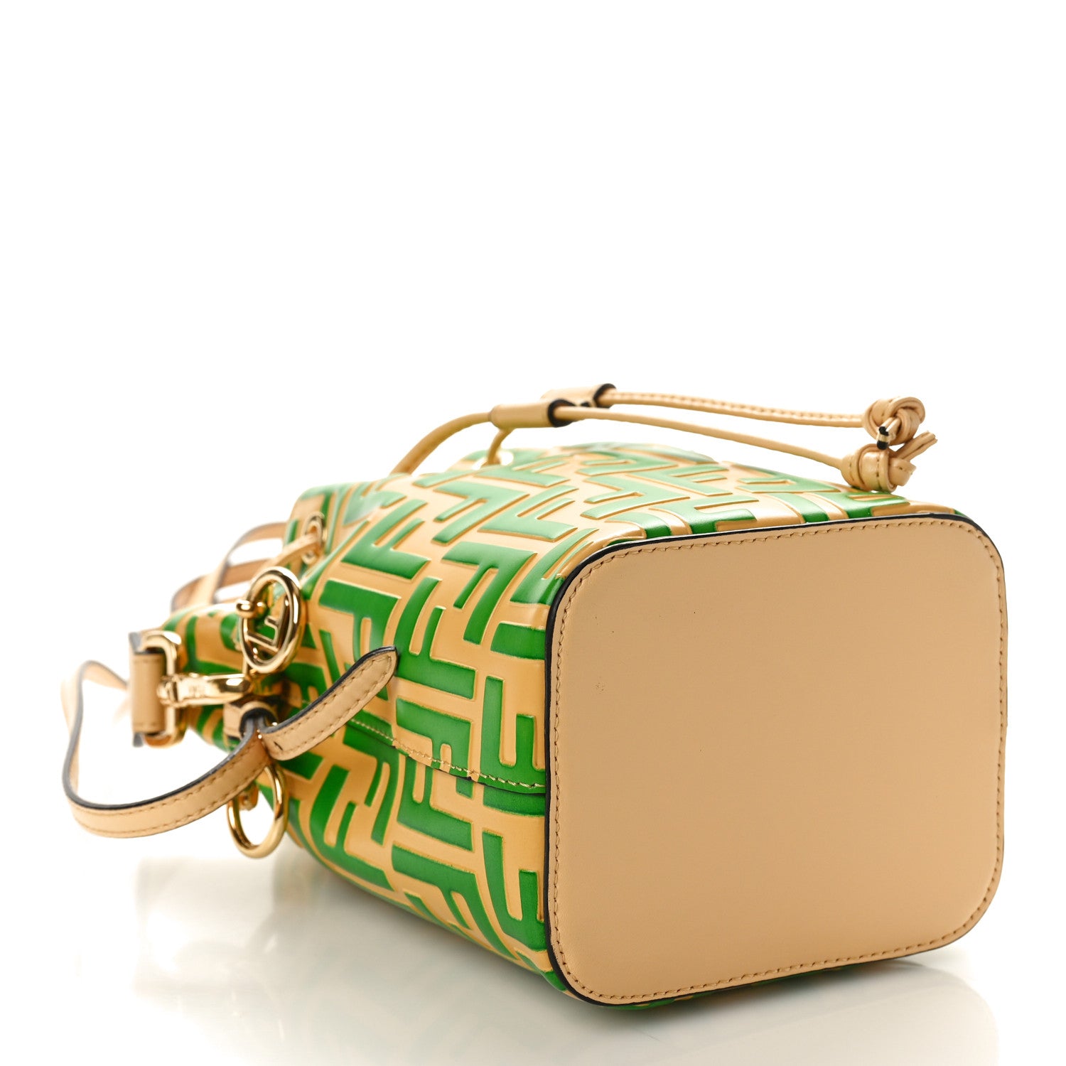 Fendi Vitello Liberty F is Fendi Bi-Color FF 1974 Embossed Mini Mon Tresor Bucket Bag Paglia Tomatillo 4 of 10