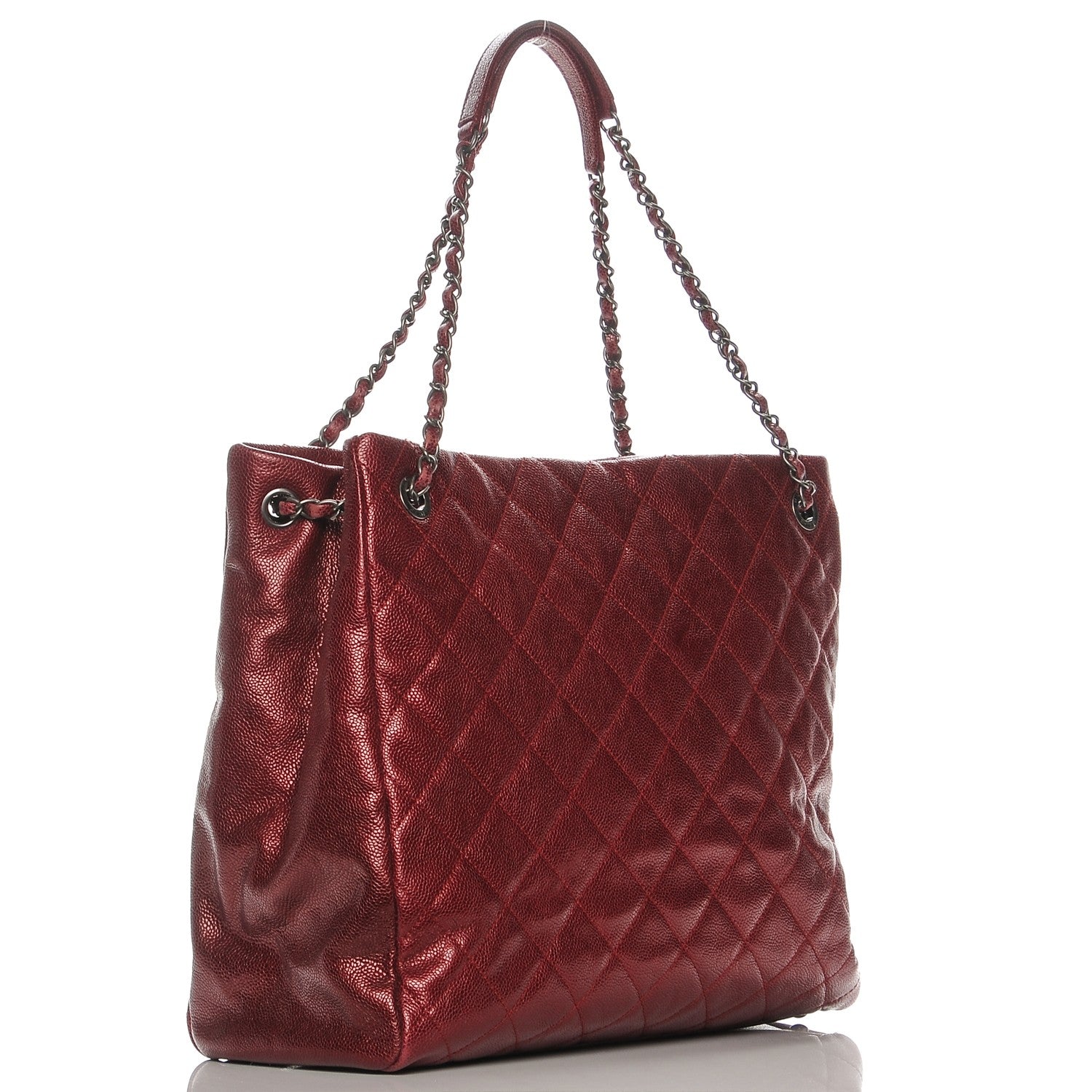 Chanel Iridescent Caviar Quilted Tall Chic Shopping Tote Red 3 of 7