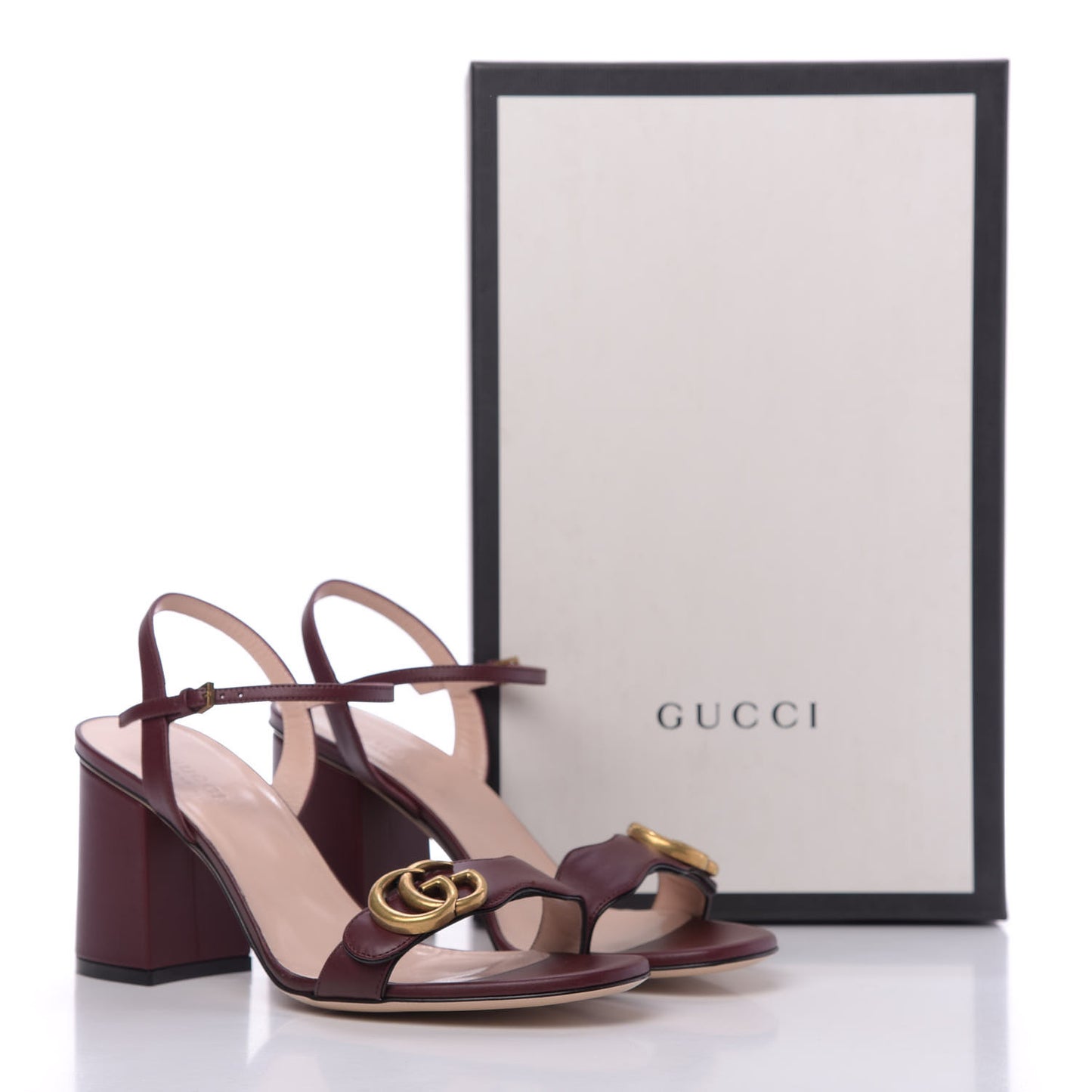 Lifford Calfskin GG Marmont Ankle Wrap 75mm Sandals 38 Vintage Bordeaux